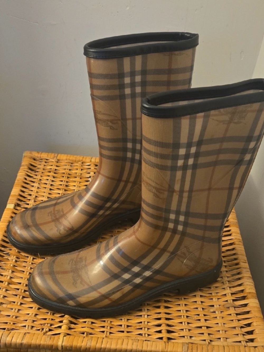 Burberry Brown Plaid Women's Rain Boots
